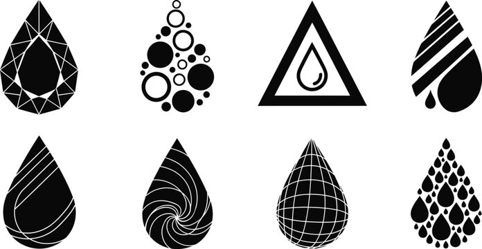 Collection of modern teardrop and waterdrop icons in various styles