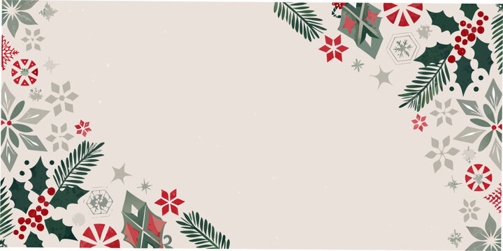 Holly Berry And Evergreen Frame Vector Illustration With Neutral Background