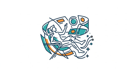 Fototapeta premium Astronaut floating in space with futuristic technology elements.
