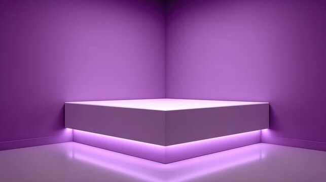 Minimalist purple product display pedestal with underglow neon lighting