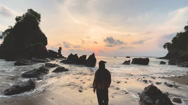 Sunset view at Karang Agung beach, Kebumen, Central Java, Indonesia