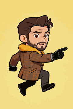 Chibi Style Male Character Pointing and Running Forward