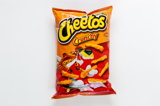October 25, 2023. Spartanburg, SC USA. A brightly colored snack bag of Cheetos containing crunchy cheese-flavored snacks.