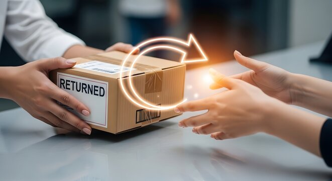 Customer returning a package with a return label, symbolizing order fulfillment and product return process