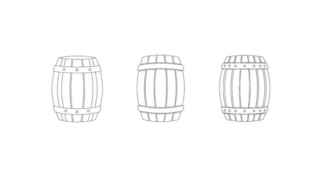 Three wooden barrels with classic bound design illustration.