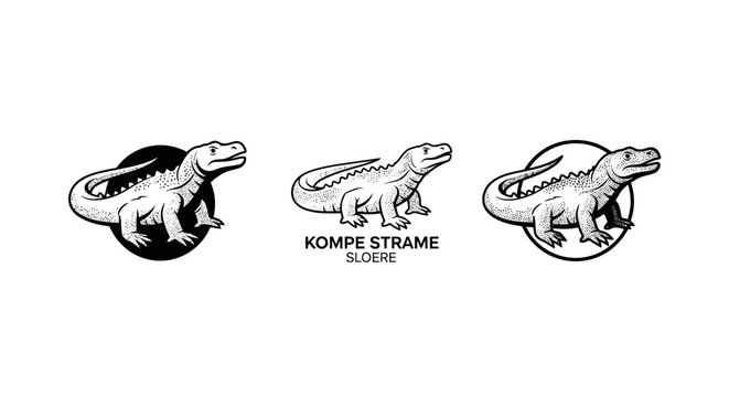 Three stylized black and white lizard logo designs.