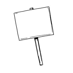 Obraz premium Detailed but clean black line art of a single, classic wooden-handled protest placard angled slightly to the side. set with simple line art design featuring line art, illustrations, graphic resourc...