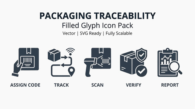 Professional logistics vector icons for supply chain tracking barcode scanning and inventory data reporting systems