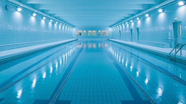 Long Swimming Pool Hall with Calm Water