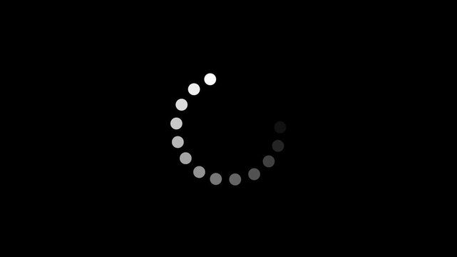 Circular loading spinner animation on black background, for digital interface, progress buffering