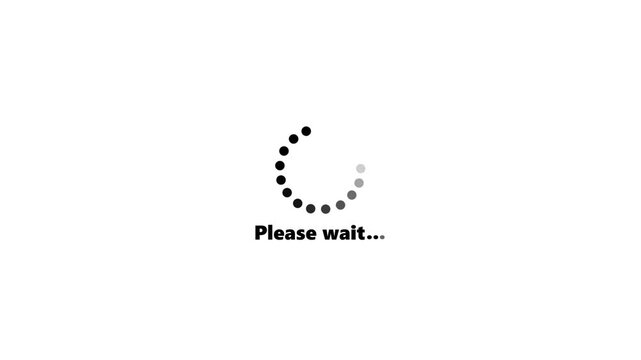 circular loading spinner animation with please wait text on white background, progress buffering for clean UI progress indicator and system status animation