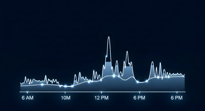Dynamic financial market graph displays fluctuating stock prices and trends over time, visualizing economic growth and data analytics