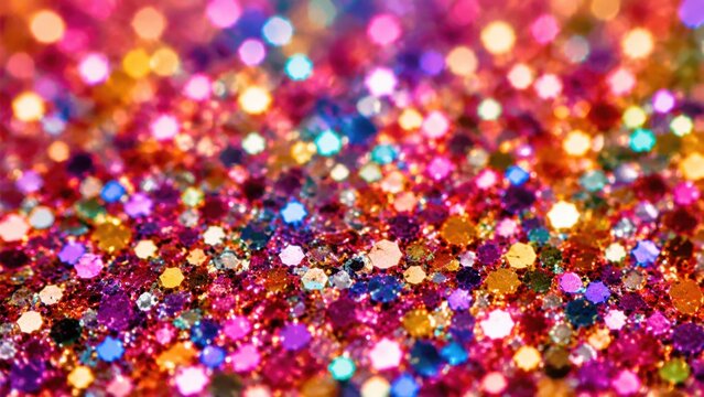 Colorful glitter sequins sparkling on blurred background