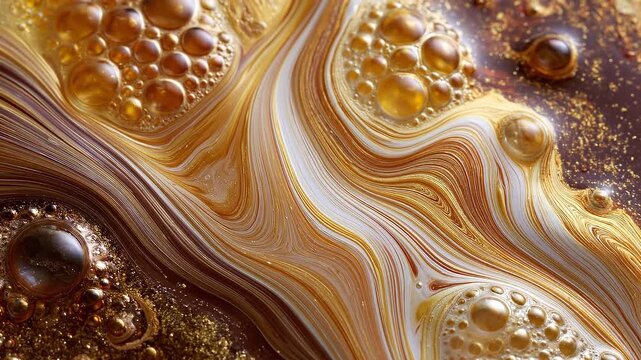 Luxury Golden Abstract Liquid Texture with Bubbles and Shimmer