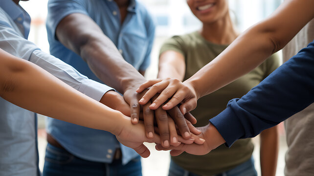 group of people stacking hands together symbolizing luxury, elegance, and premium quality