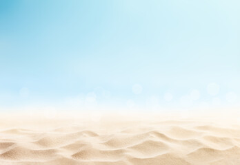 Seascape with yellow beach sand and soft blue sky. Product presentation backdrop. © Ирина Гутыряк