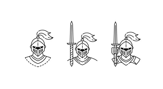 Illustrated Medieval Knights with Swords and Armor Set.