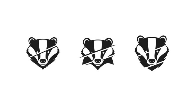 Three stylized black and white badger head illustrations.