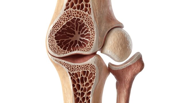 Detailed 3D Cross Section of Human Knee Joint Anatomy in Educational Illustration
