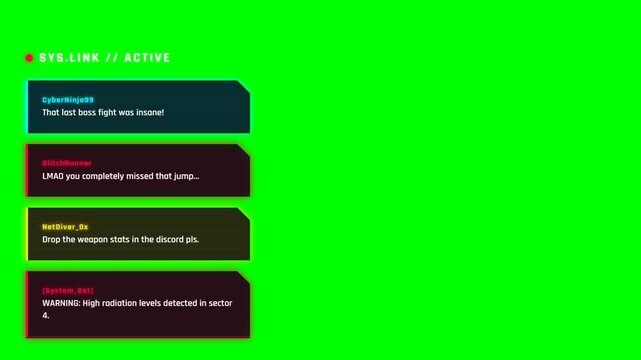 Futuristic Gaming Chat Box Overlay on Green Screen Chroma Key