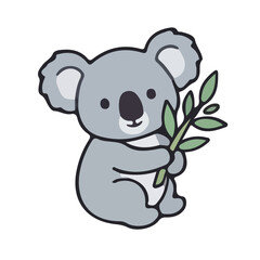 Fototapeta premium Cute hand drawn koala holding eucalyptus leaves doodle illustration