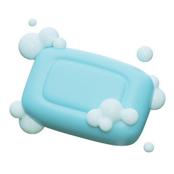 3D Render of Blue Soap Bar with Soft Foam Bubbles
