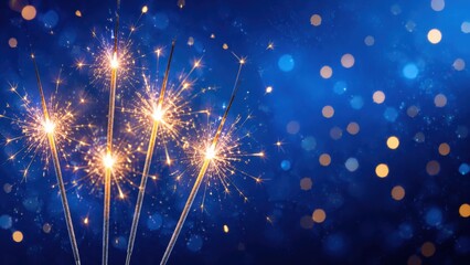 Obraz premium Handheld sparklers burning against blue bokeh background at night