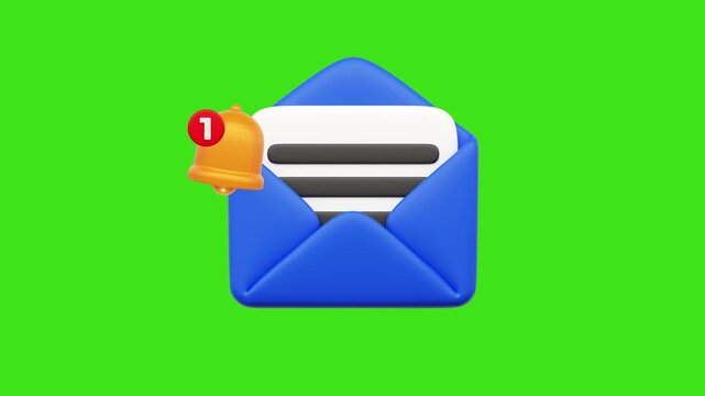 Newsletter subscription. New message or Email alert. Opening envelope with white paper motion graphic animation