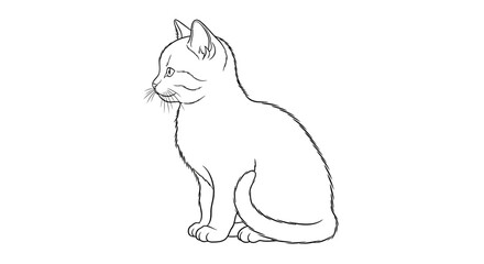 Fototapeta premium Line Art Kitten Sitting Profile View Isolated White Background