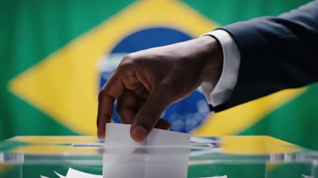 close up black man hand voting in Brazil's election