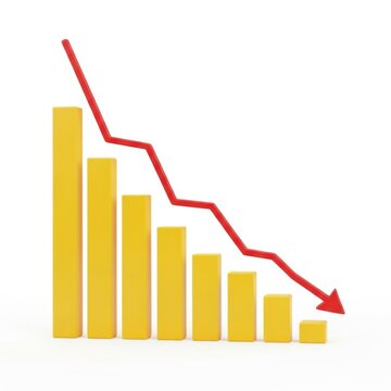 Graphic illustration of a declining trend with bar and line chart combination Vector