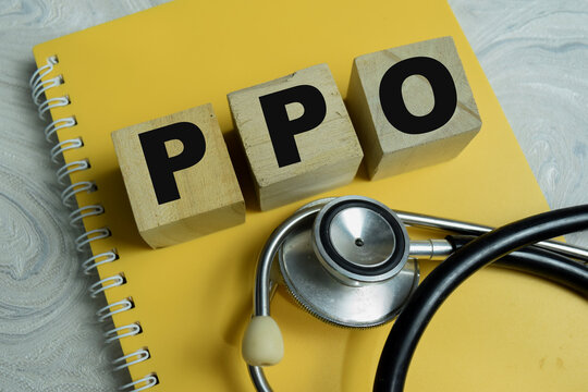Concept of text PPO - Preferred Provider Organization on wooden blocks. For medical health insurance and healthcare payment