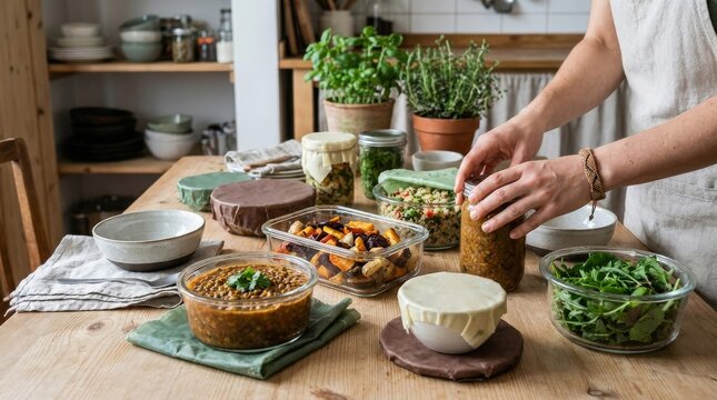 Meal prep mastery organizing healthy dishes in a cozy kitchen environment food photography home setting