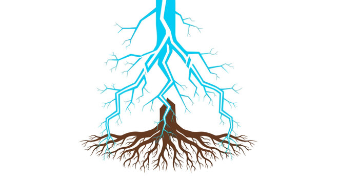 Abstract Blue Lightning Tree Roots Concept