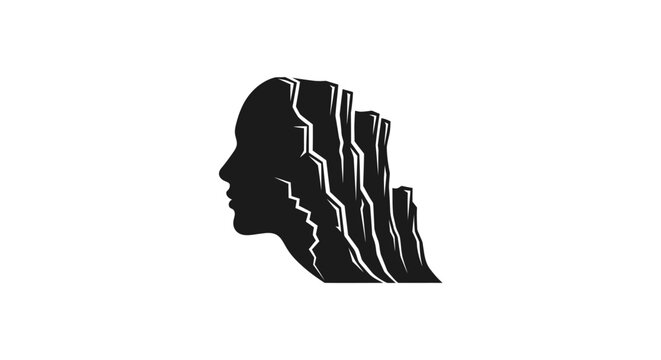 Abstract Silhouette Profile Face Merged With Mountain Landscape
