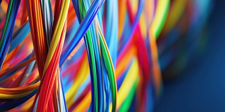 Close-up of colorful wires and cables symbolizing connectivity and data flow