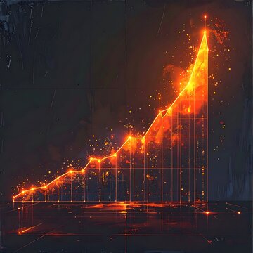 Glowing orange stock market graph rising.
