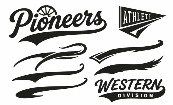 Retro Baseball Script Lettering with Ribbon Banner and Underline Swoosh Vector