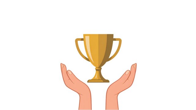 Animated Golden Trophy Cup Award with Hands for Achievement and Success