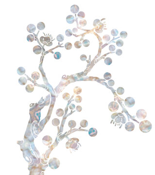 Mother of Pearl Inlay Style Plum Blossom Branch Illustration, Traditional Korean Najeonchilgi Texture Design 민화매화

