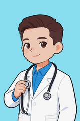 Fototapeta premium Cute Cartoon Male Doctor Portrait With Stethoscope