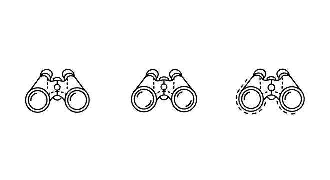 Illustration of Three Classic Binoculars Line Art Style.