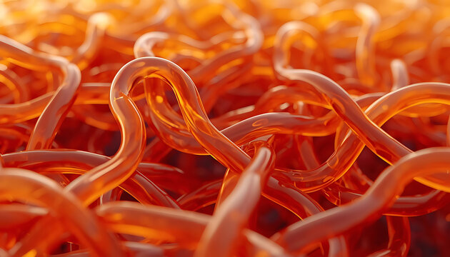 Photorealistic macro of polymer chain entanglement network in melt state, close-up view of microscopic structure