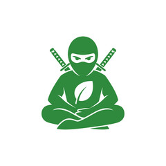 Green ninja sticker with swords on back and leaf symbol on chest © derman