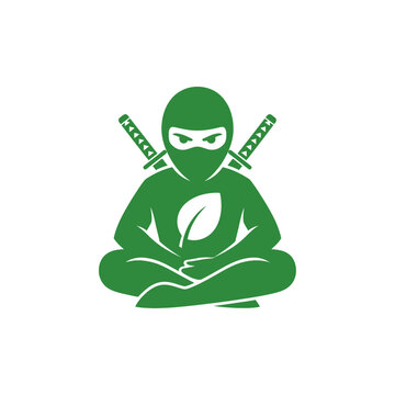 Green ninja sticker with swords on back and leaf symbol on chest