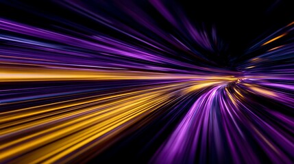 Fototapeta premium Dynamic visual of colorful light trails speeding through a curved tunnel, evoking velocity and movement