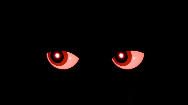 Red evil eyes staring in dark with horrific scene