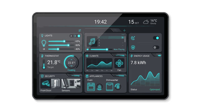 Smart home control panel on tablet device screen