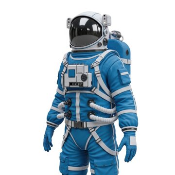 Astronaut in blue spacesuit standing isolated on white background isolated on white background
