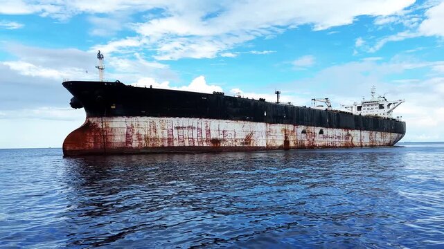 Rusty old Iranian oil tanker in the South China Sea